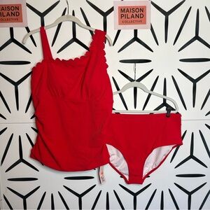 NWT ANFILIA One-Shoulder Scalloped Tankini Two-Piece Red Size 2XL